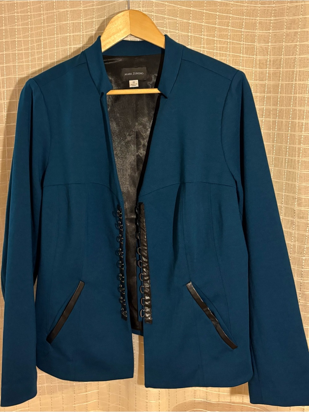 Navy Teal Open-Front Blazer with Loop Closure